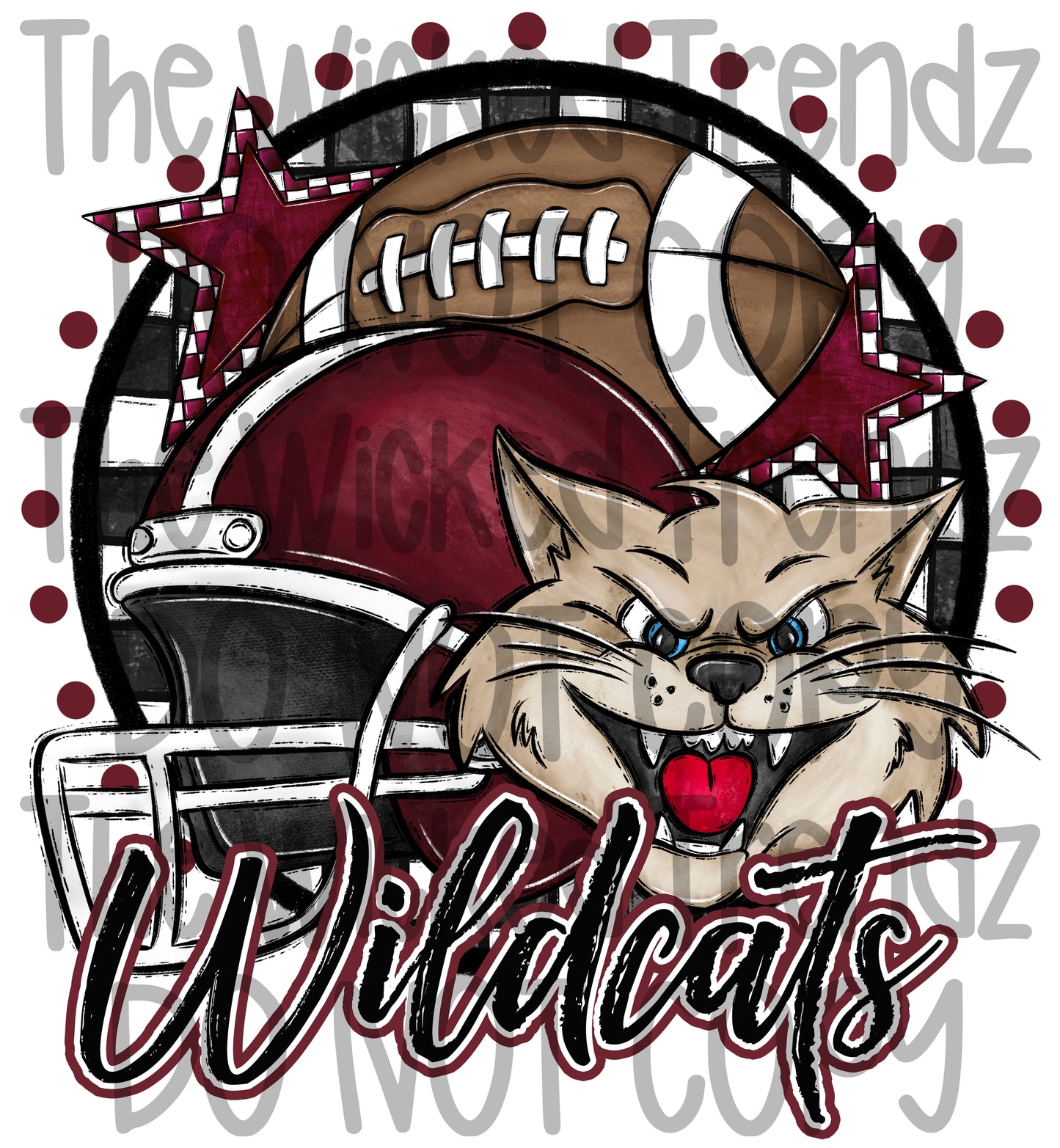 Wildcats Maroon Football Mascot Digital Design