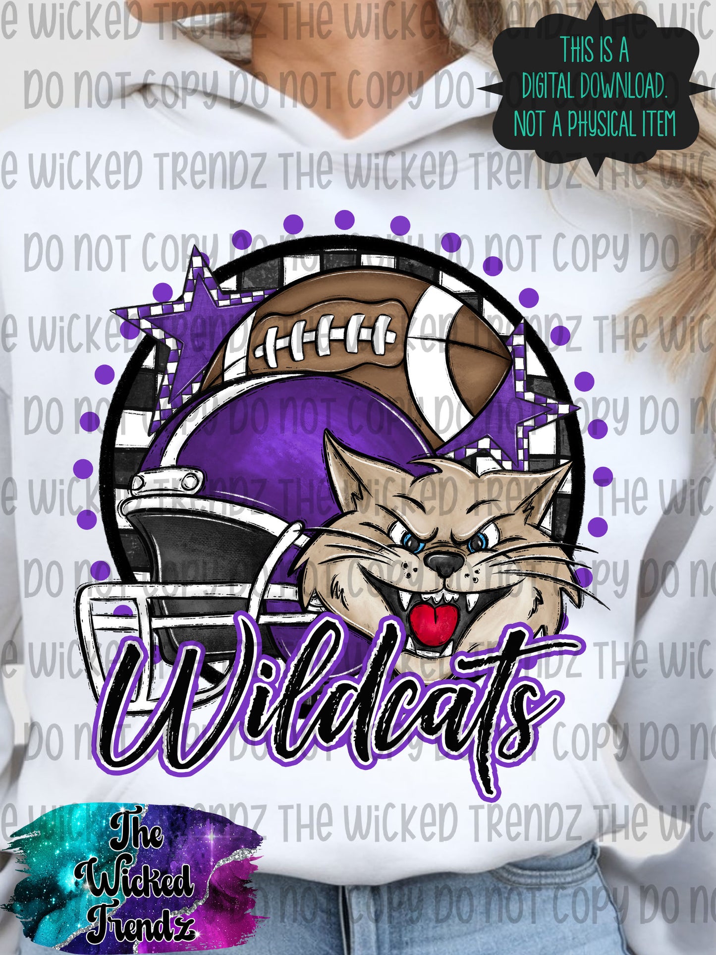 Wildcats Purple Football Mascot Digital Design