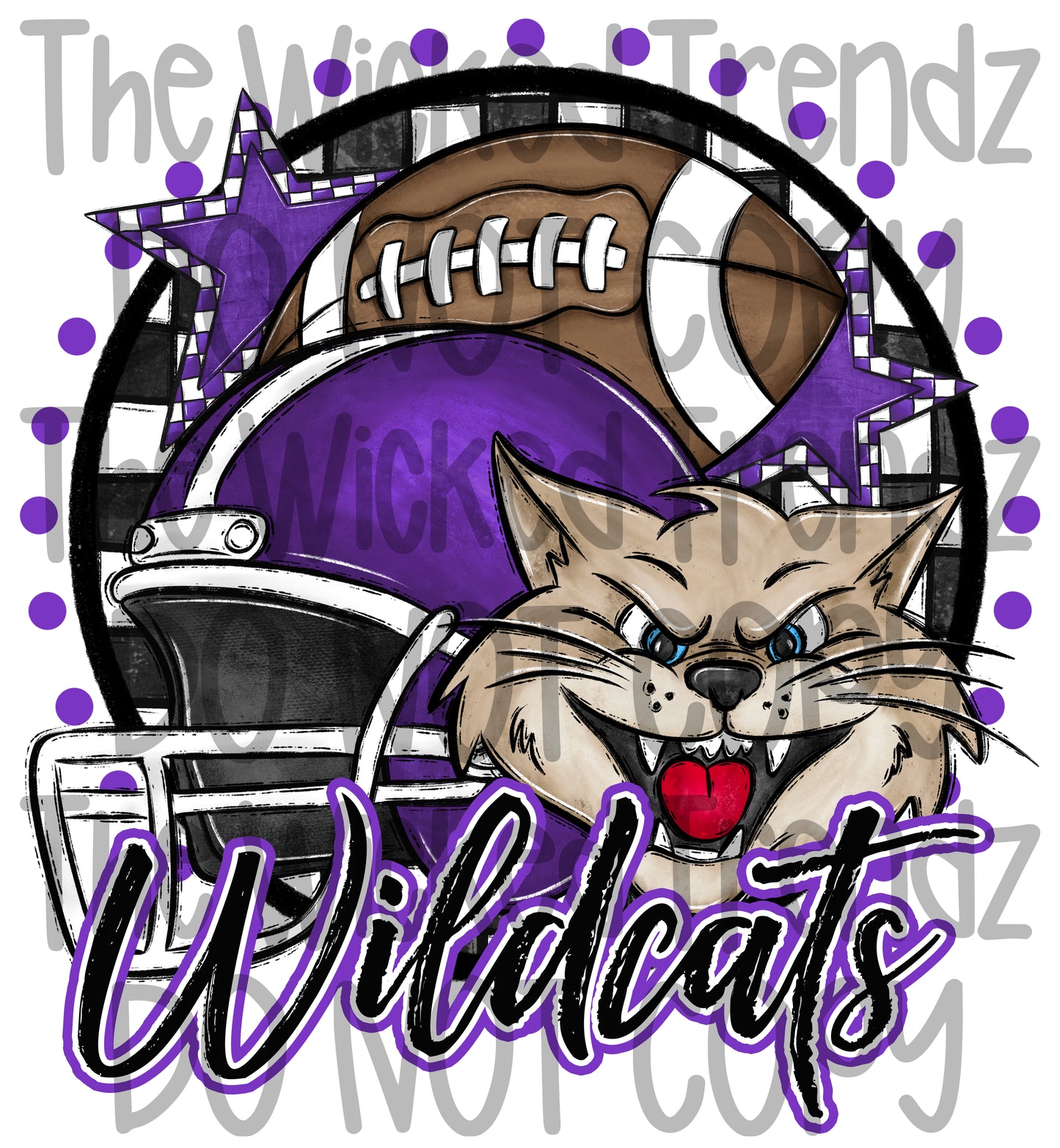 Wildcats Purple Football Mascot Digital Design