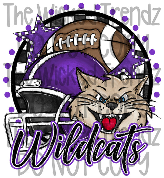 Wildcats Purple Football Mascot Digital Design