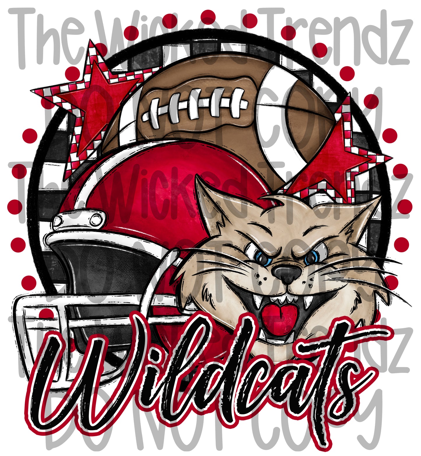 Wildcats Red Football Mascot Digital Design