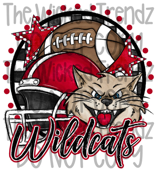 Wildcats Red Football Mascot Digital Design