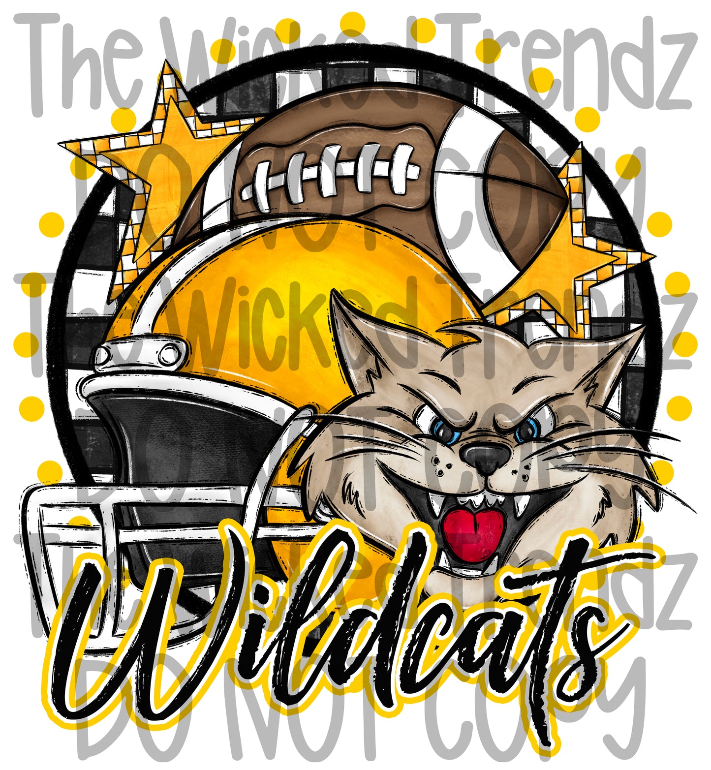 Wildcats Yellow Football Mascot Digital Design