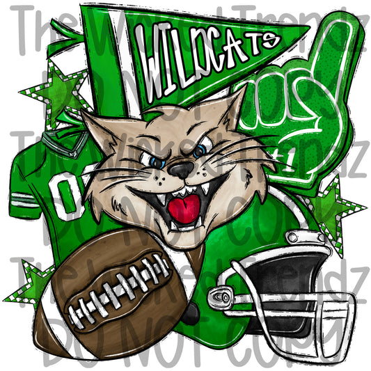Wildcats Green Football Mascot Digital Design