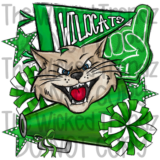 Wildcats Green Cheer Cheerleading Cheerleader Mascot Digital Design Spirit Shirt Design
