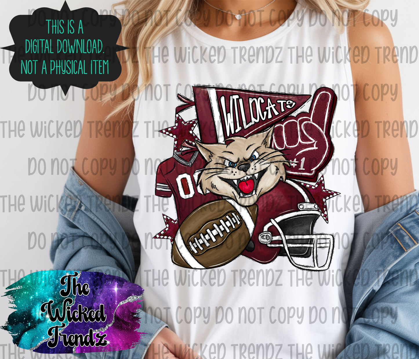 Wildcats Maroon Football Mascot Digital Design