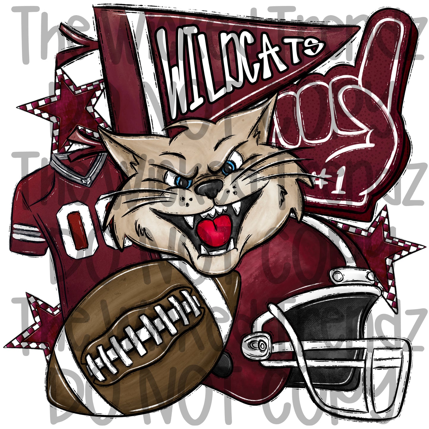Wildcats Maroon Football Mascot Digital Design