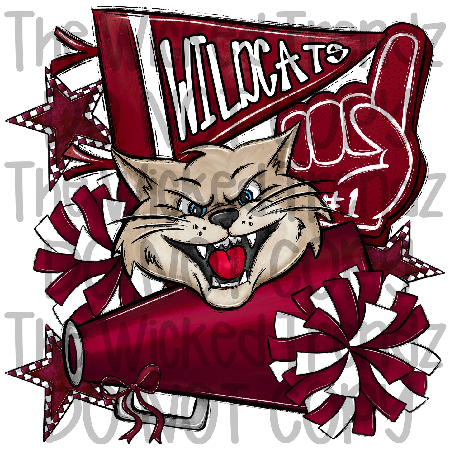 Wildcats Maroon Cheer Cheerleading Cheerleader Mascot Digital Design Spirit Shirt Design