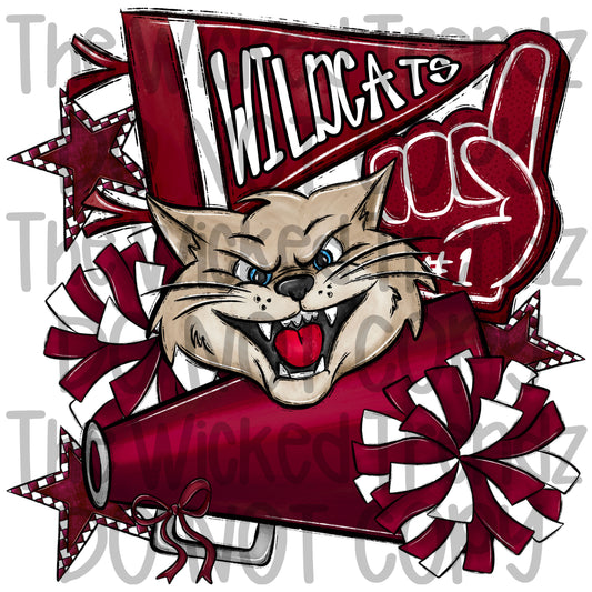 Wildcats Maroon Cheer Cheerleading Cheerleader Mascot Digital Design Spirit Shirt Design