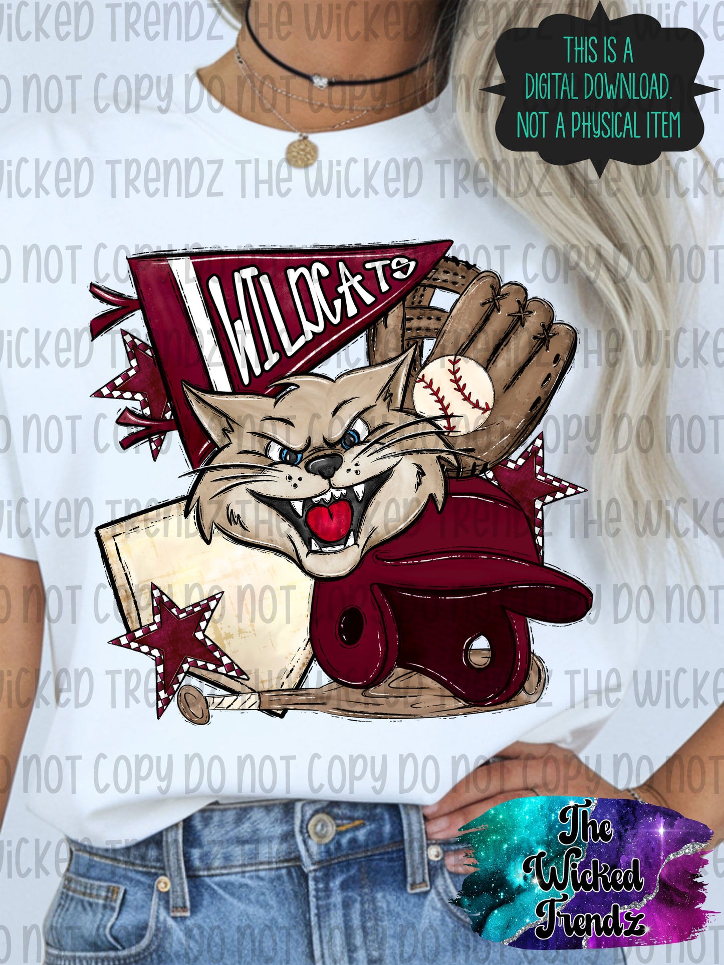 Wildcats Maroon Baseball Team Mascot Digital Design