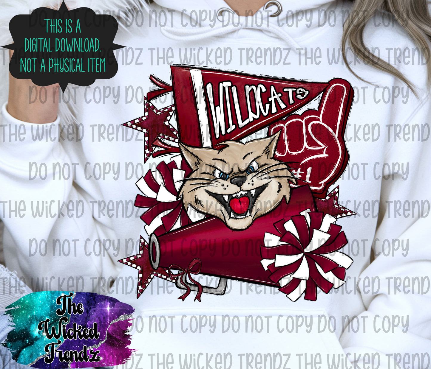 Wildcats Maroon Cheer Cheerleading Cheerleader Mascot Digital Design Spirit Shirt Design