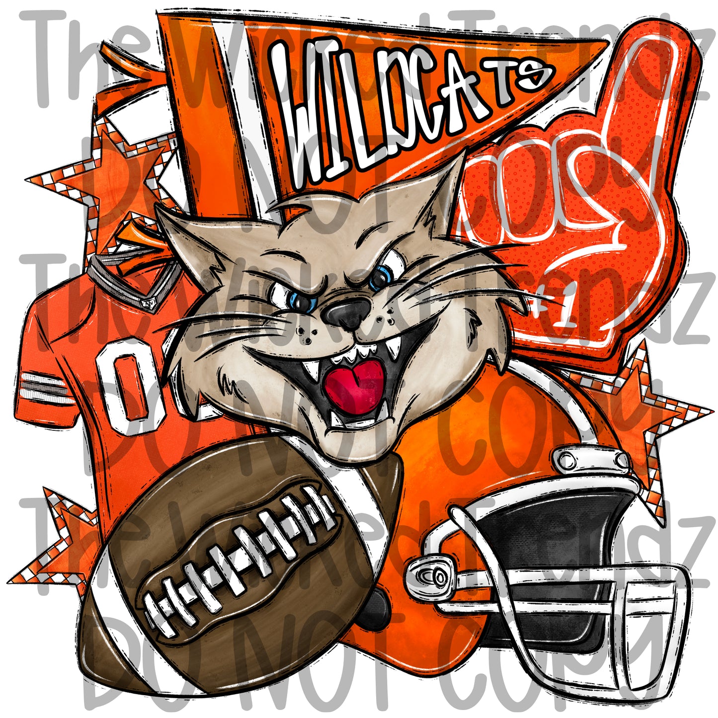 Wildcats Orange Football Mascot Digital Design