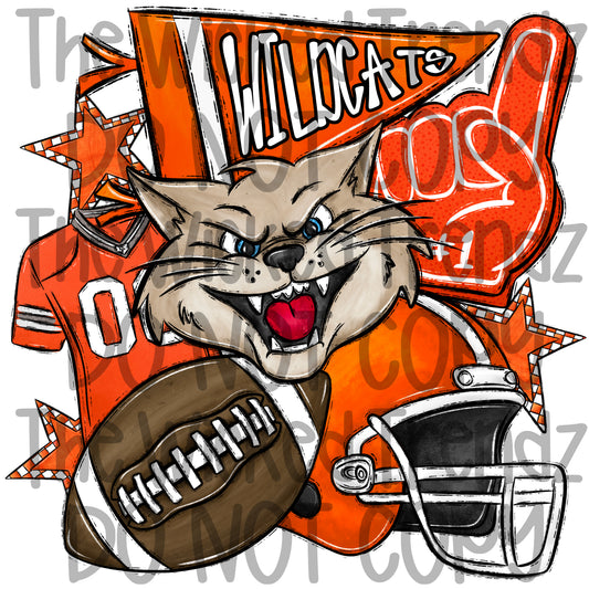 Wildcats Orange Football Mascot Digital Design