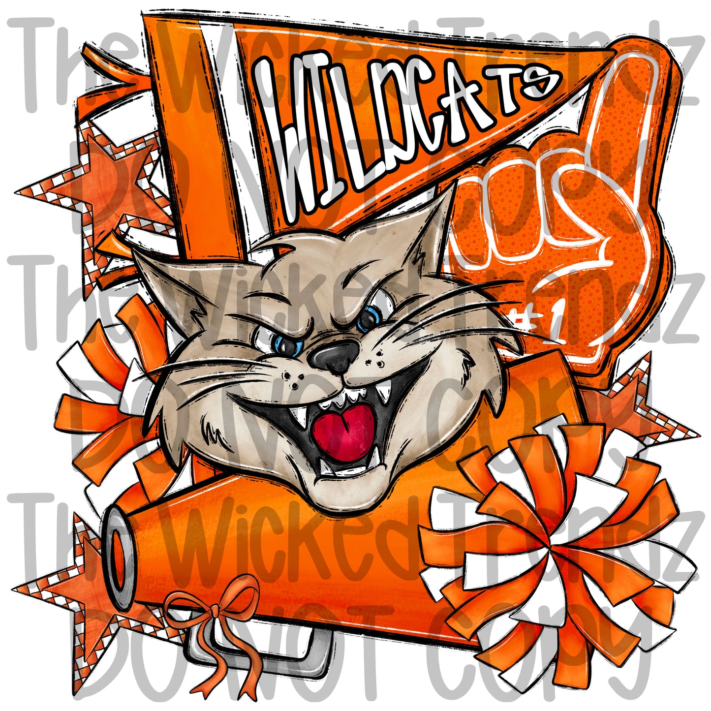 Wildcats Orange Cheer Cheerleading Cheerleader Mascot Digital Design Spirit Shirt Design