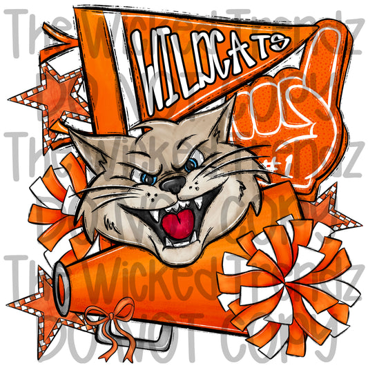 Wildcats Orange Cheer Cheerleading Cheerleader Mascot Digital Design Spirit Shirt Design