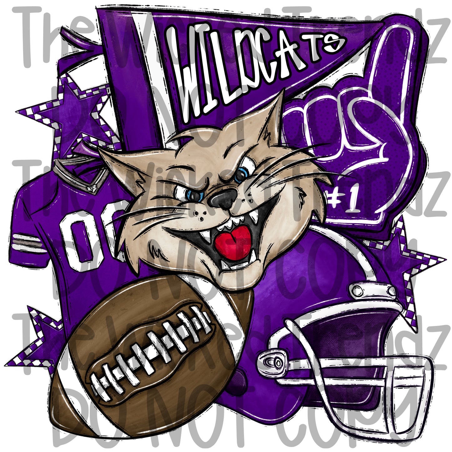 Wildcats Purple Football Mascot Digital Design