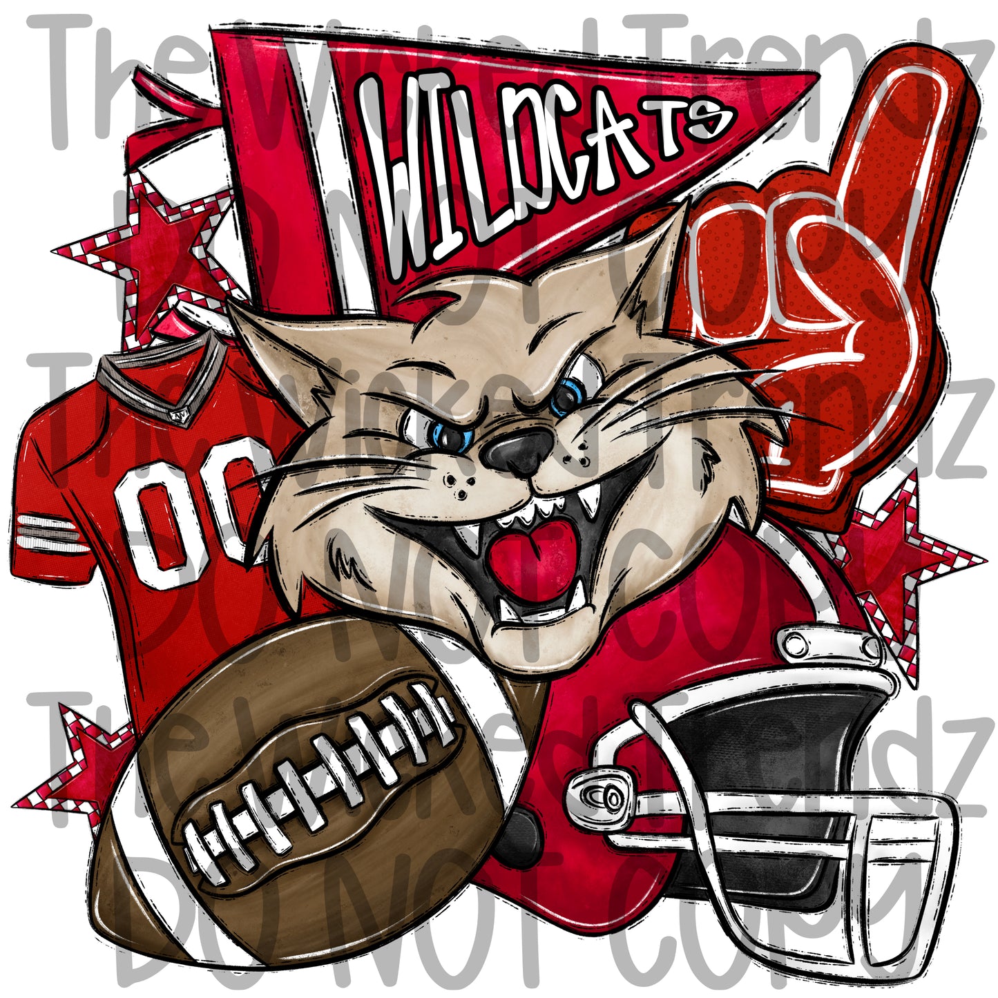 Wildcats Red Football Mascot Digital Design