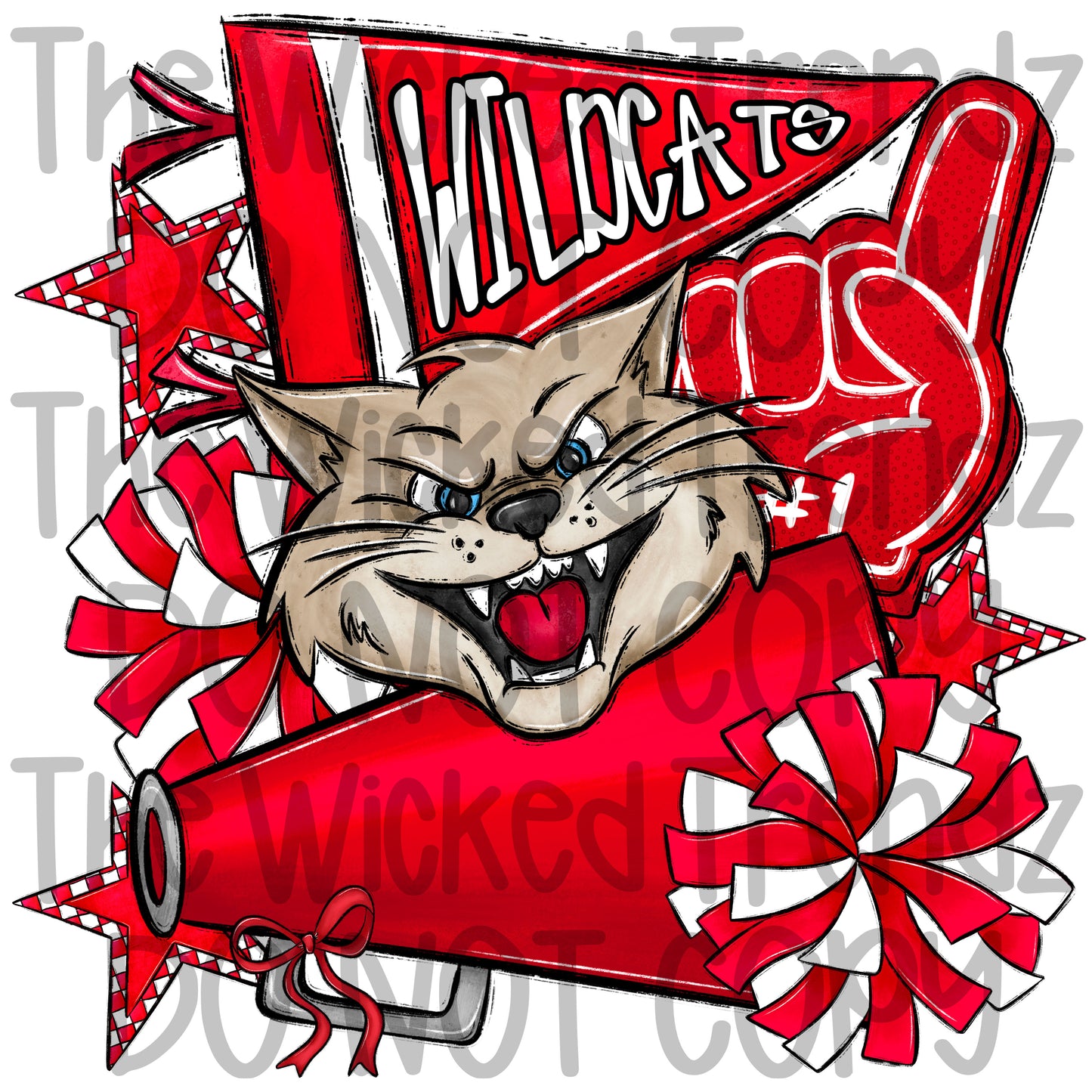 Wildcats Red Cheer Cheerleading Cheerleader Mascot Digital Design Spirit Shirt Design
