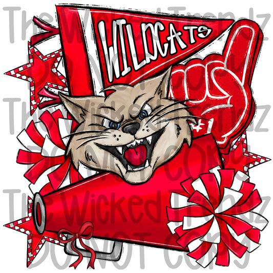 Wildcats Red Cheer Cheerleading Cheerleader Mascot Digital Design Spirit Shirt Design