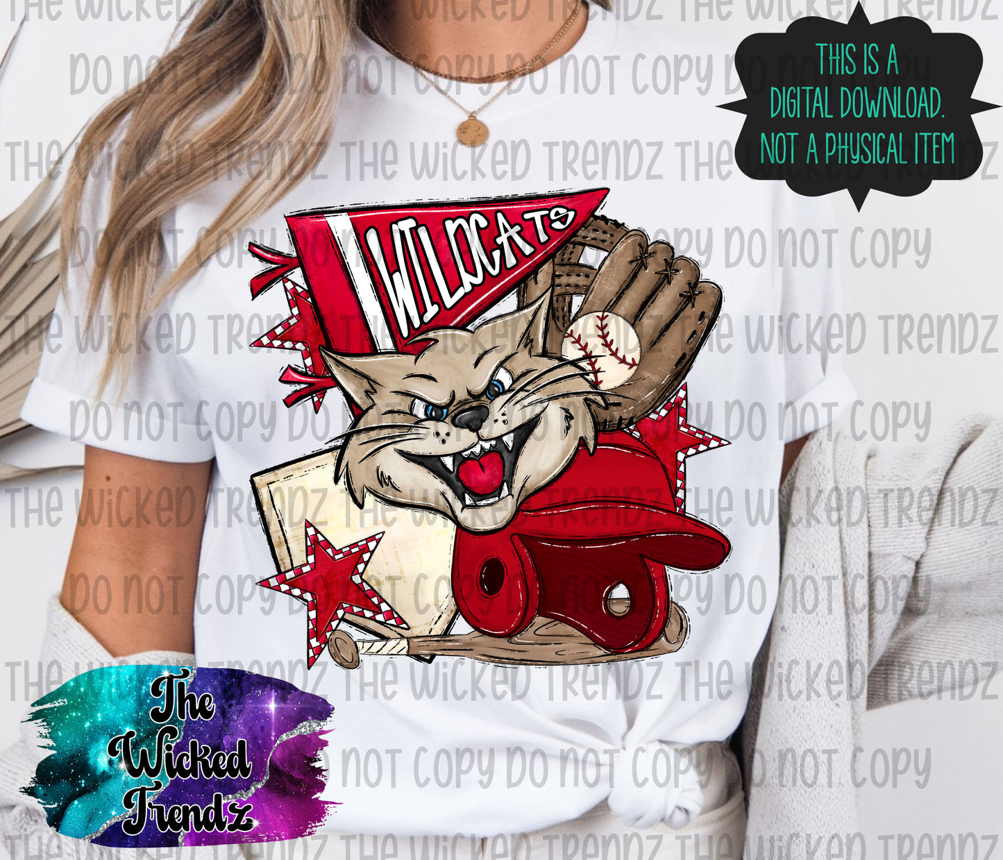 Wildcats Red Baseball Team Mascot Digital Design