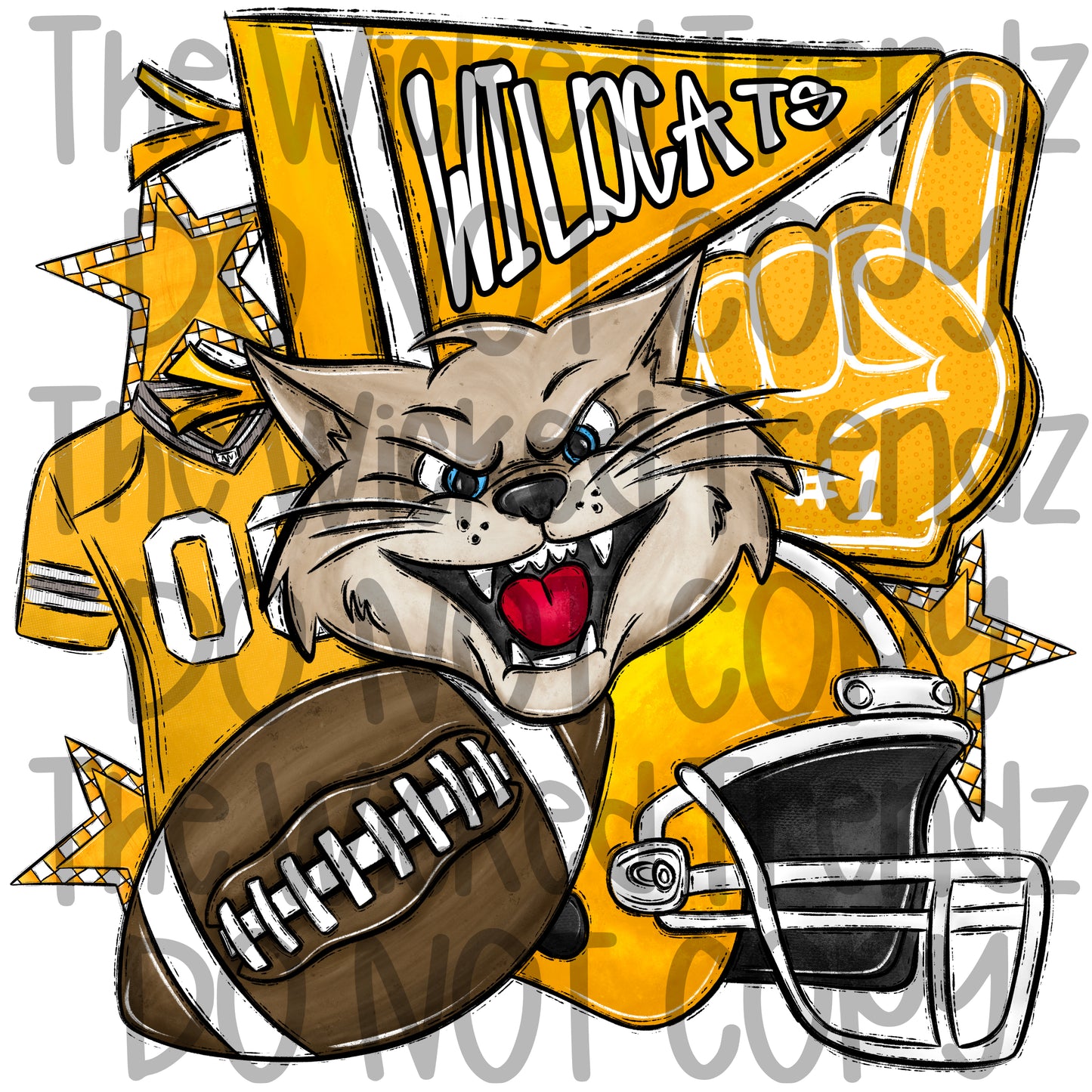 Wildcats Yellow Football Mascot Digital Design