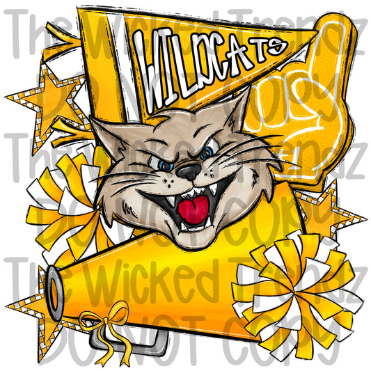 Wildcats Yellow Cheer Cheerleading Cheerleader Mascot Digital Design Spirit Shirt Design